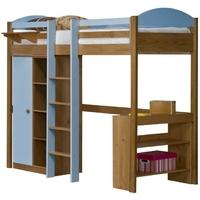 Verona Maximus Antique Pine and Baby Blue with Central Ladder High Sleeper Bed Set 1