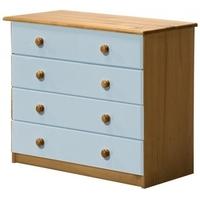 Verona Antique Pine and Baby Blue 4 Wide Chest of Drawer