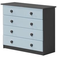 Verona Graphite Pine and Baby Blue 4 Wide Chest of Drawer