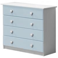 Verona Whitewash Pine and Baby Blue 4 Wide Chest of Drawer