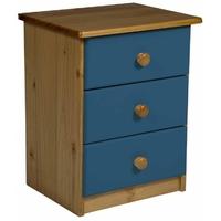 Verona Antique Pine and Blue 3 Drawer Bedside Cabinet