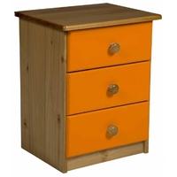 verona antique pine and orange 3 drawer bedside cabinet