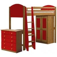 Verona Antique Pine and Red High Sleeper Bed Set 3