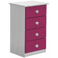 verona whitewash pine and fuchsia 4 chest of drawer