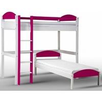 verona maximus whitewash pine and fuchsia l shape high sleeper bed