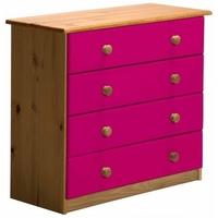 Verona Antique Pine and Fuchsia 4 Wide Chest of Drawer