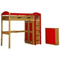 Verona Maximus Antique Pine and Red High Sleeper Bed Set 2