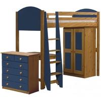 Verona Antique Pine and Blue High Sleeper Bed Set 3