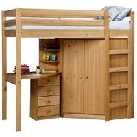 Verona Rimini Antique Pine High Sleeper with Bedside and Corner Wardrobe