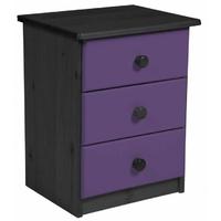 verona graphite pine and lilac 3 drawer bedside cabinet