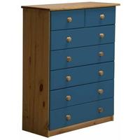 Verona Antique Pine and Blue 5+2 Chest of Drawer