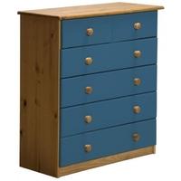 Verona Antique Pine and Blue 4+2 Chest of Drawer