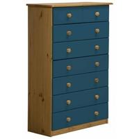 Verona Antique Pine and Blue 6+2 Chest of Drawer