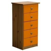 verona antique pine and orange 5 chest of drawer