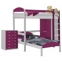 Verona Maximus Whitewash Pine and Fuchsia L Shape High Sleeper Bed Set 2