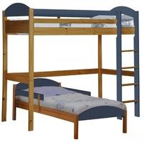 Verona Maximus Antique Pine and Blue L Shape High Sleeper Bed