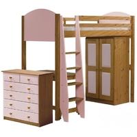 Verona Antique Pine and Pink High Sleeper Bed Set 3