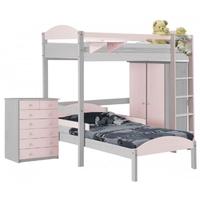 Verona Maximus Whitewash Pine and Pink L Shape High Sleeper Bed Set 2