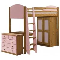 Verona Antique Pine and Pink High Sleeper Bed Set 2