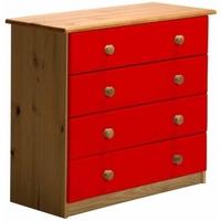 Verona Antique Pine and Red 4 Wide Chest of Drawer