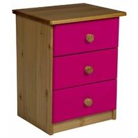 Verona Antique Pine and Fuchsia 3 Drawer Bedside Cabinet