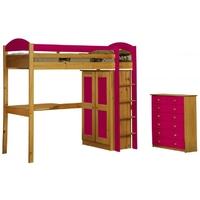 Verona Maximus Antique Pine and Fuchsia High Sleeper Bed Set 2