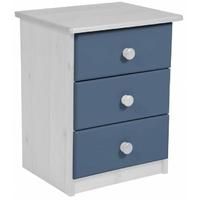 Verona Whitewash Pine and Blue 3 Drawer Bedside Cabinet