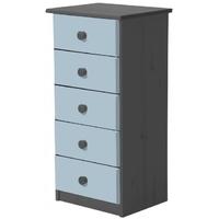 Verona Graphite Pine and Baby Blue 5 Chest of Drawer