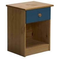 Verona Antique Pine and Blue 1 Drawer Bedside Cabinet