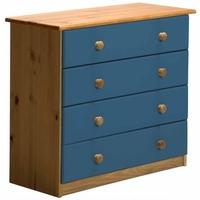 Verona Antique Pine and Blue 4 Wide Chest of Drawer