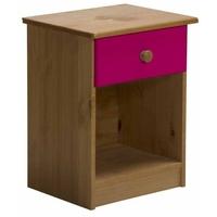 Verona Antique Pine and Fuchsia 1 Drawer Bedside Cabinet