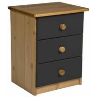 Verona Antique Pine and Graphite 3 Drawer Bedside Cabinet