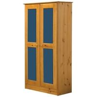 Verona Antique Pine and Blue 2 Door Wardrobe