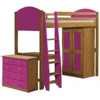 Verona Antique Pine and Fuchsia High Sleeper Bed Set 2