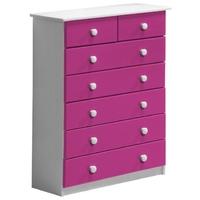 Verona Whitewash Pine and Fuchsia 5+2 Chest of Drawer