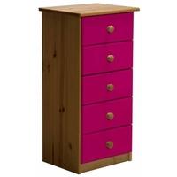 verona antique pine and fuchsia 5 chest of drawer