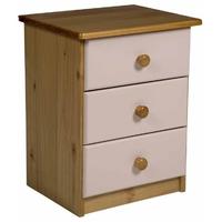 Verona Antique Pine and Pink 3 Drawer Bedside Cabinet