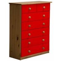 Verona Antique Pine and Red 5+2 Chest of Drawer