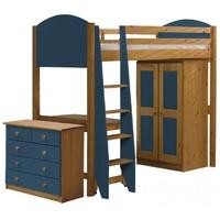 Verona Antique Pine and Blue High Sleeper Bed Set 2