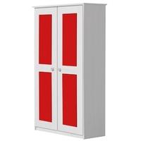 Verona Whitewash Pine and Red 2 Door Wardrobe