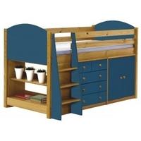 Verona Antique Pine and Blue 3ft Mid Sleeper Bed Set 2