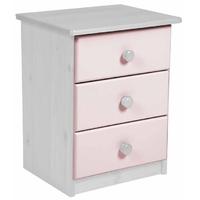 verona whitewash pine and pink 3 drawer bedside cabinet