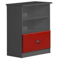 Verona Gela Graphite Pine and Red 1 Drawer 2 Shelves Bedside Cabinet