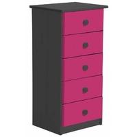 Verona Graphite Pine and Fuchsia 5 Chest of Drawer