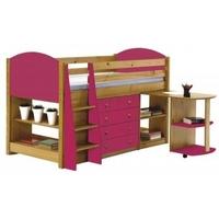 verona antique pine and fuchsia 3ft mid sleeper bed set 1