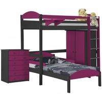 Verona Maximus Graphite Pine and Fuchsia L Shape High Sleeper Bed Set 2