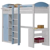 Verona Maximus Whitewash Pine and Baby Blue with Central Ladder High Sleeper Bed Set 1