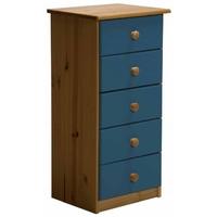 verona antique pine and blue 5 chest of drawer