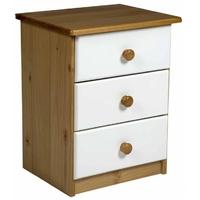 Verona Antique Pine and White 3 Drawer Bedside Cabinet