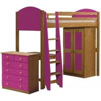 Verona Antique Pine and Fuchsia High Sleeper Bed Set 3